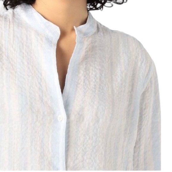 Small Oversized 100% Linen Standard James Perse Blouse Shirt Button Up Stripes - Picture 2 of 14